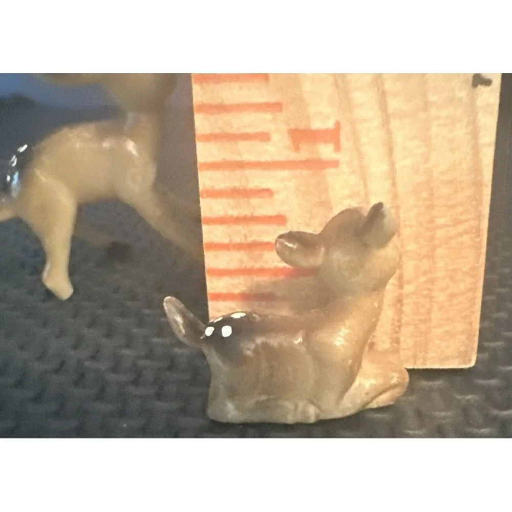 Vintage Doe & Fawn Plastic Deer Figurines Big Blue Eyes - Doe has 3 Legs